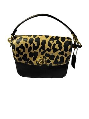 Coach Leopard-Print Flap Shoulder Bag in Black and Gold